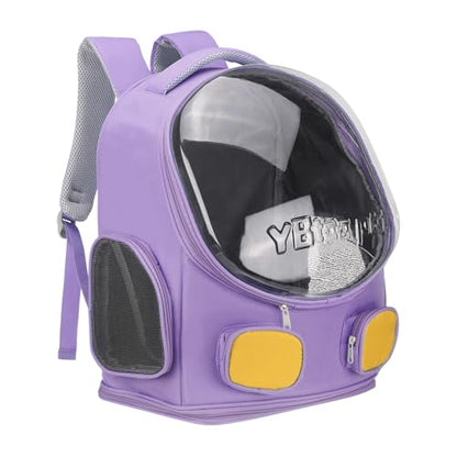 Pet Backpack Carrier, Portable and Ventilated, Oxford Cloth, Dog Cat Travel Bag with Transparent Cover 13.78", (Purple, 1 Pcs), Intended for Hiking/Camping/Traveling - color: Purple