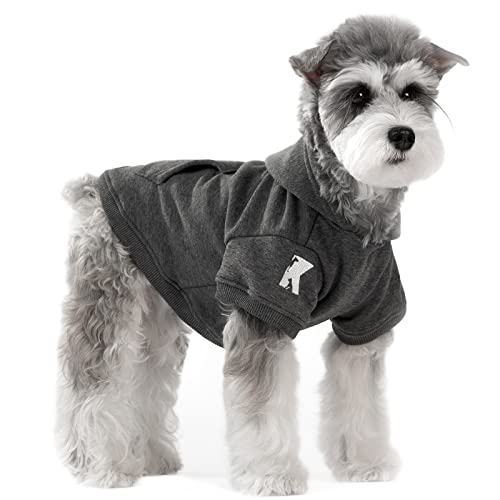 Koneseve Dog Hoodie Fleece Puppy Clothes Warm Sweater with Hat for Small Dogs Cat Hooded Shirt Kitten Pet Basic Hoodies Sweatshirt with Pocket Doggie Soft Winter Coat Apparel (Grey; S) - color: Grey, size: S-(2~7lb) | Chest(~13")