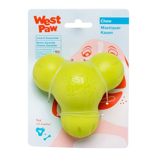 WEST PAW Zogoflex Tux Treat Dispensing Dog Chew Toy – Interactive Chewing Toy for Dogs – Dog Games for Aggressive Chewers, Fetch, Catch – Holds Kibble, Treats, Small 4", Granny Smith - color: Granny Smith, size: Small