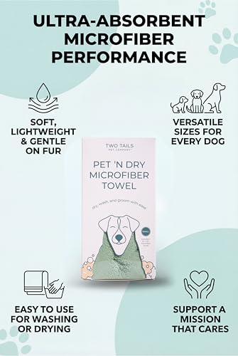 Two Tails Pet Company Pet N’ Dry Microfiber Bath Towel, Absorbent Dog Towels for Drying or Washing Paws, Faces, or Small Dogs, Soft and Lightweight, Fast Drying, Grooming Dog Supplies, Size Small - size: Small