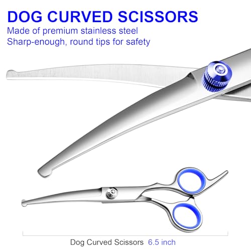 Dog Grooming Scissors Kit, Premium Stainless Steel Dog Shears with Curved Shears, Sharp Durable for Dogs Cats+Blue 4 Piece - color: Blue 4 Piece