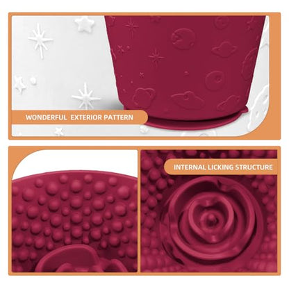 Dog Lick Bowl,Anxiety Relief Non-Slip Silicone Treat Bowl,Durable Anti-Choking Long-Lasting Enrichment Slow Feeder Licking Mat for Small Medium Large Breed,Freezable BPA Free Silicone Dishwasher Safe - color: Red, size: M-L