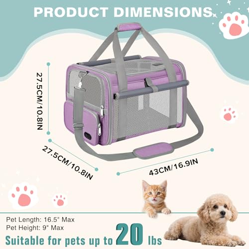 Soft Cat Carrier for Pets Up to 20 Lbs, Collapsible Cat Carrier Bag with Privacy Curtains, Airline Approved Small Pet Carrier for Small Medium Cats Dogs Puppy, Washable Soft Pet Travel Bag Dog Carrier - color: Purple