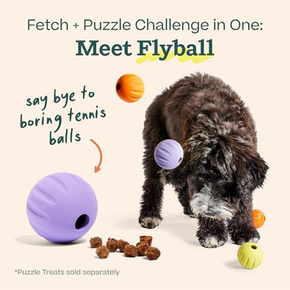 WOOF Flyball - 2-in-1 Fetch Ball and Dog Treat Dispenser Toy - Interactive Puzzle for Enrichment - Fits Standard Ball Launchers - Durable, Tooth-Friendly Rubber - The Perfect Dog Gift - 3 Pack