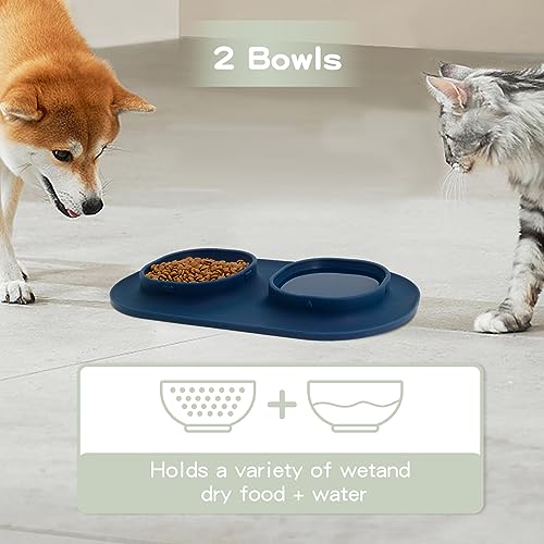 Dog Food Bowls Pet Bowls & Dog Water Bowls with No-Spill and Non-Skid, Feeder Bowls with Dog Bowl Mat for Small Medium Large Size Dogs Cats Puppy Pets, Dog Dishes (Blue) - color: Blue