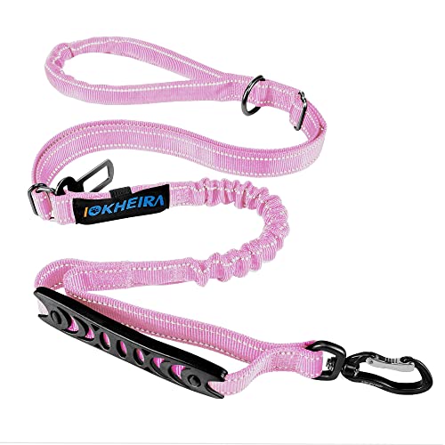IOKHEIRA Dog Leash, Multifunctional for Medium & Large Dogs, Adjustable with Car Seatbelt, 4-6 FT Strong Bungee, Pink - color: Pink