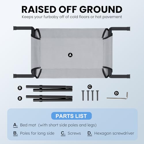 Heeyoo Elevated Dog Bed, Cooling Raised Pet Cot with Chew Proof Mesh Fabric and Steel Frame, Portable Dog Cot Bed with No-Slip Rubber Feet, 26 in - color: Grey, size: 26"L x 17"W x 7"H