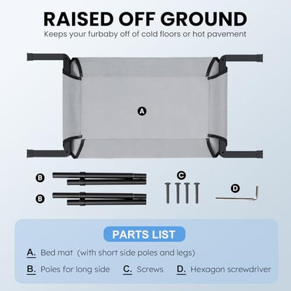 Heeyoo Elevated Dog Bed, Cooling Raised Pet Cot with Chew Proof Mesh Fabric and Steel Frame, Portable Dog Cot Bed with No-Slip Rubber Feet, 26 in - color: Grey, size: 26"L x 17"W x 7"H