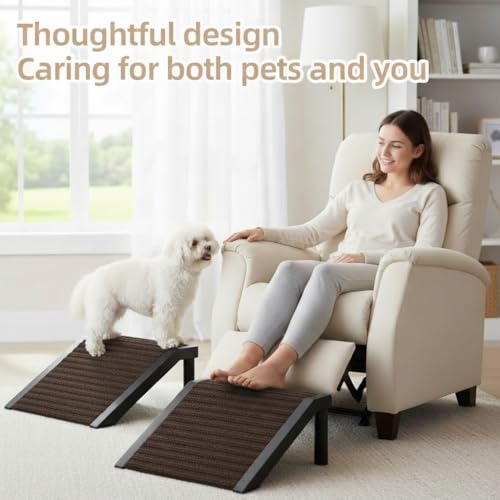 Dog Ramp for Stairs – Non-Slip Pet Steps with Locked-in Carpet & Iron Frame, Helps Senior Dogs & Small Breeds Climb Safely (Coffee-4 Pack) - size: Coffee-4 PACK