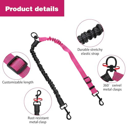 Molain Double Dog Leash Coupler, 360° Swivel No Tangle Splitter with Adjustable Strap and Shock Absorbing Bungee, Reflective Dual Lead for Two Different Size Dogs