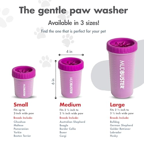Dexas MudBuster Medium Dog Paw Cleaner, Fuchsia, Fits 1.5"-2.5" Wide Paws, Gentle Silicone Bristles for Quick, Easy Cleaning - color: Fuchsia, size: Medium without Lid
