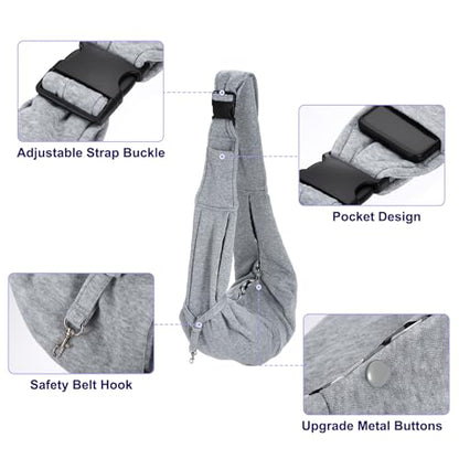 Dog and Cat Sling Carrier Up to 16.5 Lbs, Hand-Free Reversible Pet Sling Carrier with Adjustable Strap and Pocket, (Grey, 1 Pcs) Intended for Hiking/Camping/Traveling - color: Grey
