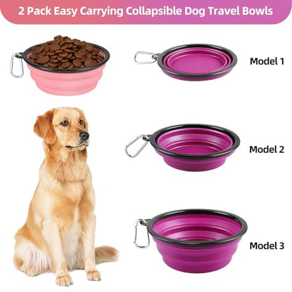 Kytely Large Collapsible Dog Bowls 2 Pack, 34oz Foldable Dog Travel Bowl, Portable Pet Water Food Bowl with Clasp, Pet Cat Feeding Cup Dish for Traveling, Walking, Hiking (Pink+Purple) - color: Purple & Pink