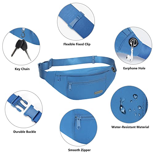 MAXTOP Large Crossbody Fanny Pack with 4-Zipper Pockets,Gifts for Enjoy Sports Festival Workout Traveling Running Casual Hands-Free Wallets Waist Pack Phone Bag Carrying All Phones - color: Blue(Washed Nylon with Blue Zipper), style: Large Fanny Pack(4 Zi