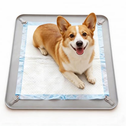 Dog Training Floor Protection Trays 24in x 16in Non-Slip Silicone Puppy Potty Training Tray Leak Proof Raised Edge Dog Pee Pad Holder (Large)