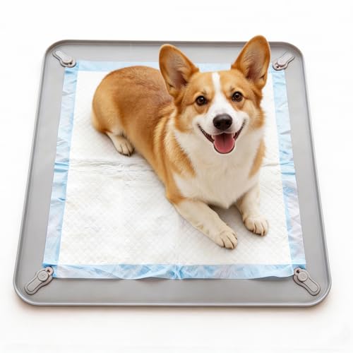 Dog Training Floor Protection Trays 24in x 16in Non-Slip Silicone Puppy Potty Training Tray Leak Proof Raised Edge Dog Pee Pad Holder (Large)