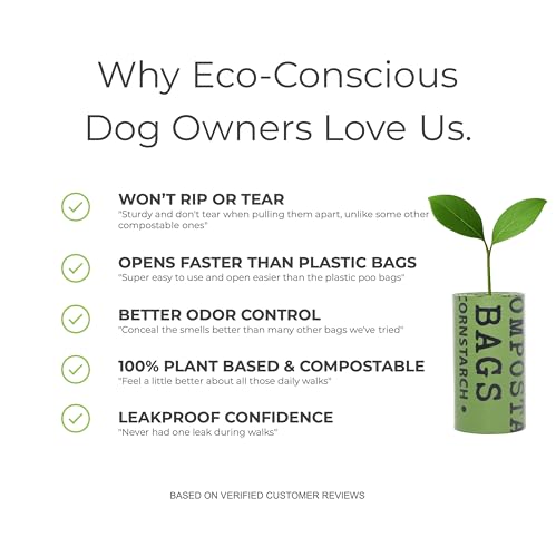 100% Certified Home Compostable Dog Poop Bags, Extra Thick, Plant-Based, Plastic-Free, Unscented, 240 Bags (16 Rolls), Leakproof & Easy Open