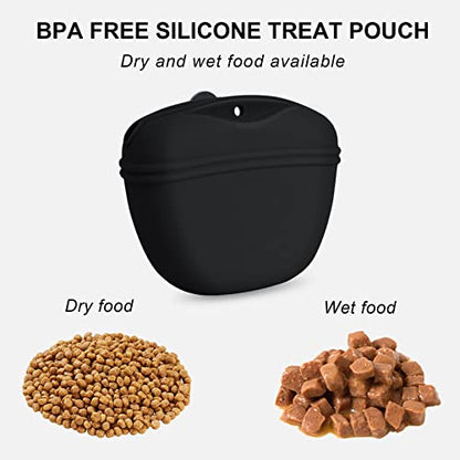 Left&Right Dog Clicker Training Kit,Silicone Dog Training Treat Pouch and Dog Clickers,Dog Treat Bag with Clicker Training for Dogs,Pet Treat Bag with Magnetic Buckle Closing and Waist Clip,Black - color: Black