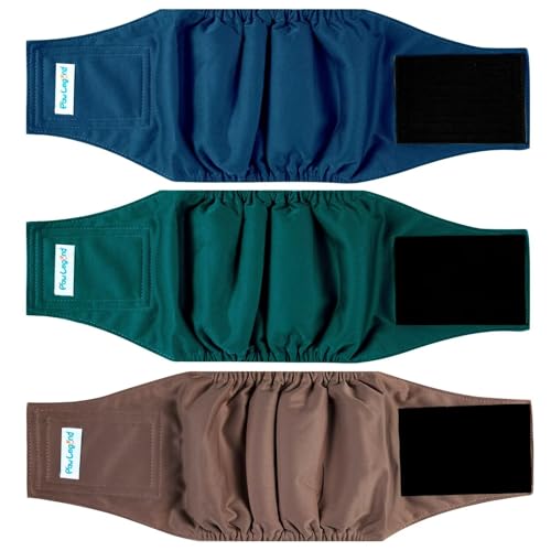 Paw Legend Washable Dogs Diapers Male Dog Belly Bands for Male Dogs Diapers Reusable Puppy & Doggie Diapers Male - color: Brown, Navy, Dark Green, size: X-Small