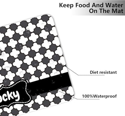 Personalized Dog & Cat Food Mat with Name | Waterproof PU Pet Bowl Mat Non-Slip Rubber Bottom Easy Clean Available in 3 Sizes (24"×16", 30"×20", 36"×24") Pet Feeding Mat for Food & Water （Dot） - color: Dot
