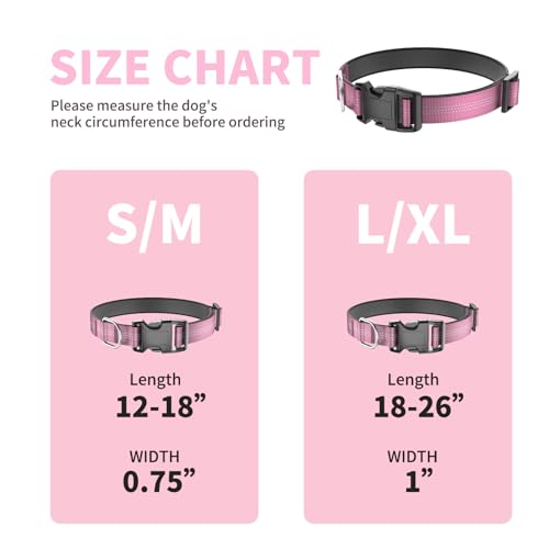 Reflective Dog Collar with Buckle, Heavy Duty Dog Collars with Soft Padded, Adjustable, Ultra-Durable, Pet Collar for Small Medium and Large Dogs (Pink, L) - color: Pink, size: L (18-26'')