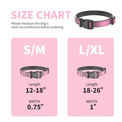 Reflective Dog Collar with Buckle, Heavy Duty Dog Collars with Soft Padded, Adjustable, Ultra-Durable, Pet Collar for Small Medium and Large Dogs (Pink, L) - color: Pink, size: L (18-26'')