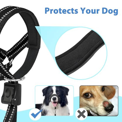 BARKLESS Soft Dog Head Collar, Patented Padded No Pull Head Halter, Training Nose Leash with Safety Link for Medium Large Dogs, Adjustable Muzzle Leash, Easy Control for Walking(Black, M) - size: M (Snout 8"-11")