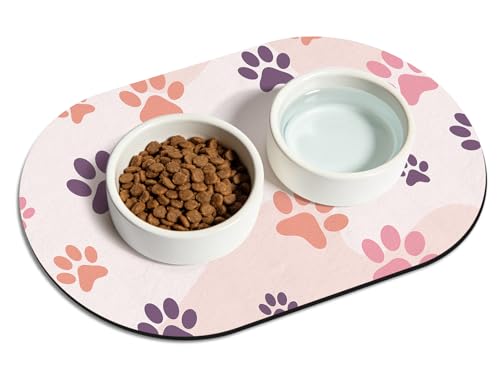 Cat Food Mat Small - 20''x12'' Absorbent Cat Feeding Mat, Pet Water Mats Protect Floor, No Stains Quick Dry Pet Placemats for Food and Water Bowl, Non-Slip Base Cats Bowl Mats for Messy Drinkers - color: Pink Paw, size: 20''x12''