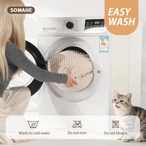 SOMAHE Cat & Dog Bed Mat, Soft Plush Flat Cat Bed with Non-Slip Bottom, 1.2" Thick All-Season Kneading Cushion, Machine Washable Pet Bed for Cats & Small Dogs 20×27Inch, Milk - color: Milk, size: 27"L x 20"W x 1.2"Th
