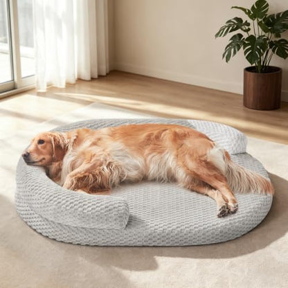 JOEJOY XL Orthopedic Dog Beds Large Sized Dog, Extra Large Washable Waterproof Oval Large Dog Bed with Removable Cover, Egg-Crate Foam Pet Bed with Bolster & Non-Skid Bottom, Light Grey, 42''x31'' - color: Light grey, size: XL(42"x 32"x 7")