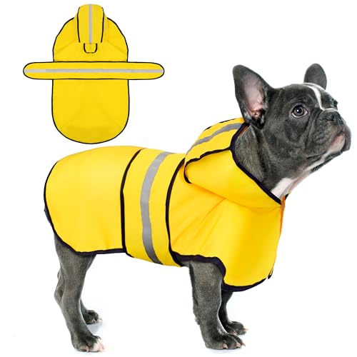Paiaite Dog Raincoat: Hooded Slicker Poncho, Durable Waterproof Jacket with Reflective Stripes, Convenient Leash Hole, and Adjustable Fit, Perfect for Small, Medium, and Large Dogs Yellow XL - color: Yellow, size: XL-(22~33lb) | Chest(~21.5-29.5")|Back(18