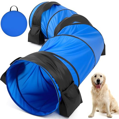 28 in 10 Foot Blue Extra Large Dog Agility Tunnel with Sandbags Dogs Agility Training Equipment Tunnel with 3 Pack Sandbags Carry Bag and 4 Ground Spikes for All Medium and Large Dogs - color: Blue, size: 28in X 10ft