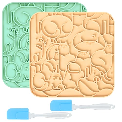 Lick Mat for Dogs,Lick Pads for Cats with Suction Cups- Large&Small Pet Anxiety Relief, Slow Feeder Dog Bowls, Bathing, Grooming and Training -2PCS Packing (Yellow+Green, Large) - color: YELLOW+GREEN, size: Large