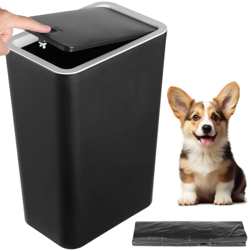 Dog Poop Trash Can, 3.2 Gal/12 L Waste Bin with Flip Lid, Includes 50 Bags, Slim Rectangular Design for Indoor Outdoor Use, Garden, Living Room