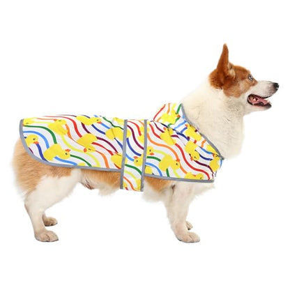 Dog Raincoat for Large Dogs, Waterproof Rain Jacket Coat with Hood and Leash Hole, Polyester, Rainbow Ducks - color: Rainbow Ducks, size: Large