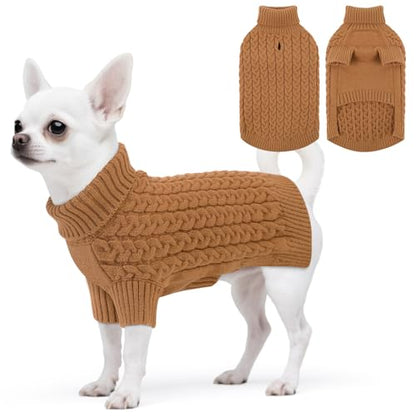 SAWMONG Dog Sweater, Dog Sweaters for Small Dogs Girls Boys, Pullover Turtleneck Knitted Doggy Sweatshirt, Cold Weather Pet Clothes（Khaki, X-Small - color: Khaki, size: X-Small
