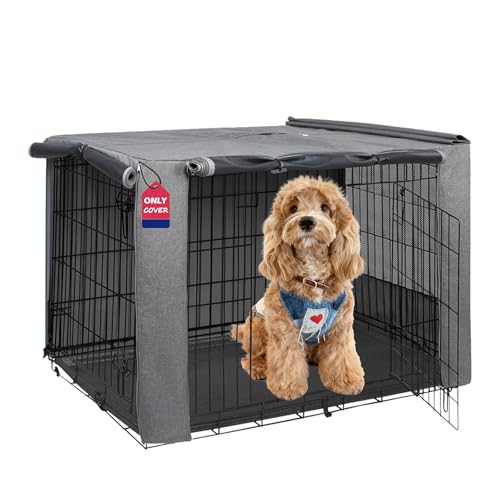 HiCaptain Breathable Dog Crate Cover 30 Inch, Durable Heavy Duty Kennel Cover, Dual Zippered Panels, Windproof Waterproof UV-Resistant(Grey) - color: Grey, size: 30.0"L x 19.0"W x 21.0"H