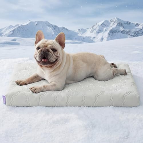 LESURE ApexCloud™ Cooling Dog Bed with Washable Cover for Medium Dogs, 29IN | Q-Max>0.5 Cool-Touch Fabric, Orthopedic Egg Crate Foam,Breathable Non-Slip Summer Mat,For Active Senior Long-Haired Pets,Grey - color: Cooling Gray, size: 29x18x2.8