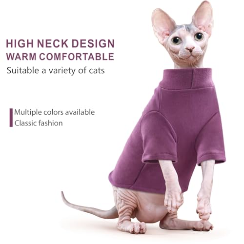 Idepet Sphynx Cats Sweater 2 Pack,Turtleneck Hairless Cat Shirt Soft and Warm Kitten Clothes with Sleeves Pullover Pet Winter Pajamas Jumpsuit for Cat Puppy (Purple&Brown, Large) - color: Purple&Brown, size: Large
