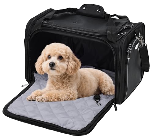 EliteField Deluxe Soft-Sided Pet Carrier (3 Year Warranty, Airline Approved), Travel Bag for Dogs, Cats & Small Pets, with Expandable Mat - color: Black, size: Large: 20"L x 12"W x 12"H