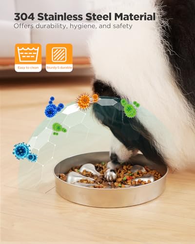 Slow Feeder Dog Bowls – Stainless Steel Non-Slip Metal Bowl for Slow Feeding, 5 Cups Large Capacity, Double-Sided Design for Dry, Wet, or Raw Food, Ideal for Small, Medium, Large Dogs - size: Large
