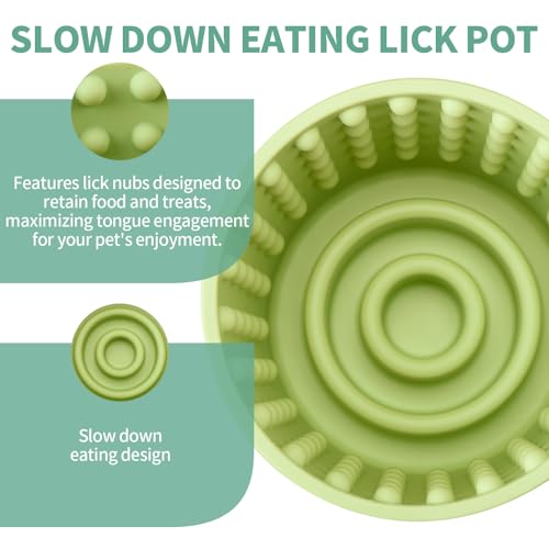 Dog Lick Bowl, Bestalk Anxiety Relief Slow Feeder Dog Lick Mat Treat Dispenser, Non-Slip Dog Licking Bowl Dog Enrichment Toys for Small Medium and Large Breed Dogs, BPA Free Silicone(Green,M-L) - color: Green, size: M-L