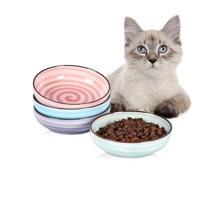 Selamica 세라믹 고양이 그릇 4개 세트, 고양이 사료 그릇 위스커 친화적, 음식과 물용, 14cm(5.6인치) 얕은 넓은 새끼 고양이 접시, 식기 세척기 사용 가능, 그라데이션 색상 - color: 그라데이션 색상, size: 5.6 Inch, Set of 4