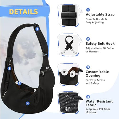 SlowTon Dog Carrier Sling - Thick Padded Shoulder Strap Adjustable Dog Carriers for Small Dogs, Puppy Carrier Purse for Pet Cat with Front Zipper Pocket Safety Belt Machine Washable (Black M) - color: C-Black Water-Resistant