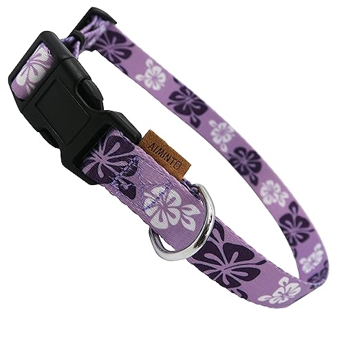 Dog Collar, Cute Floral Pattern, Soft and Adjustable Collar with Quick Release Buckle (M (Neck 14-24", Width 3/4"), Hawaiian Purple) - color: Hawaiian Purple, size: M (Neck 14-24", Width 3/4")