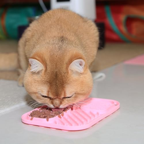 고양이 및 강아지용 핥기 매트, 프리미엄 실리콘 슬로우 피더 볼, BPA 프리, 식품 등급, 건조 및 습식 음식을 위한 흡착 컵 디자인 - 불안 및 지루함 완화, 식기 세척기 및 냉동고 사용 가능, 핑크 - color: 핑크
