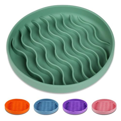 Slow Feeder Dog Bowls, Silicone Food Bowl Anti-Gulping, Pets Puppy Slow Feeder with Suction Cups, Dishwasher Microwave Safe for All Small Medium Dogs, Wave Design Green - color: green