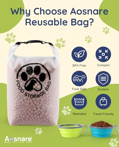 Pet Food Storage Bag for Travel - Transparent Leak-Proof Dog Food Container with Roll-Top Closure, Keeps Kibble Fresh for Camping Trip, Dog Boarding, Weekend Getaways (14 Cups+bowl) - size: 14 Cups+bowl