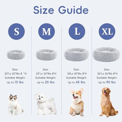 FluffyDream 30 inch Donut Bed - Calming Dog Bed, Plush Washable, Grey - color: Grey, size: Donut - 30''L x 30''W x 8''H