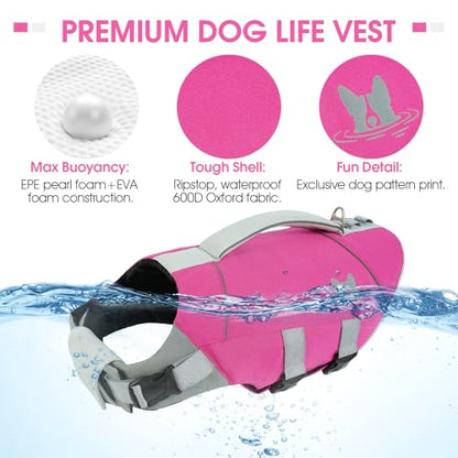 Nanaki Dog Life Jacket Large, Dog Life Vest for Swimming Boating-High Buoyancy Dogs Swim Vest with Rescue Handle D-Ring Reflective Adjustable Ripstop Floating Lifejacket,Golden Retriever,Rose Red,XL - color: RoseRed, size: X-Large